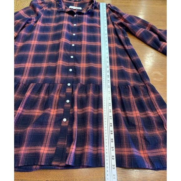 Loft Plaid Drop Waist Shirtdress Dress Flannel Medium Petite MP Academia Preppy - Picture 10 of 14